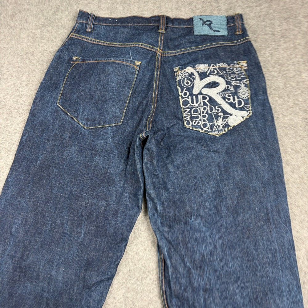 Rocawear Denim Shorts Mens 36 Baggy Y2K Embroidered Dark Wash Hip Hop Streetwear - Picture 7 of 13